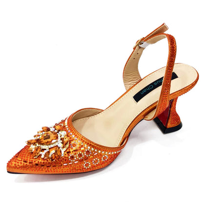 Italian Shoes and Bags Matching Set 2024 Nigerian Heel Party for Women Orange Colour Italian Design Wedding INS 2024