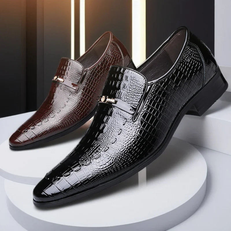 Classic Dress Shoes for Men Leather Shoes PU Crocodile Business Casual Formal Sneakers Plus Size Office Wedding Party Oxfords