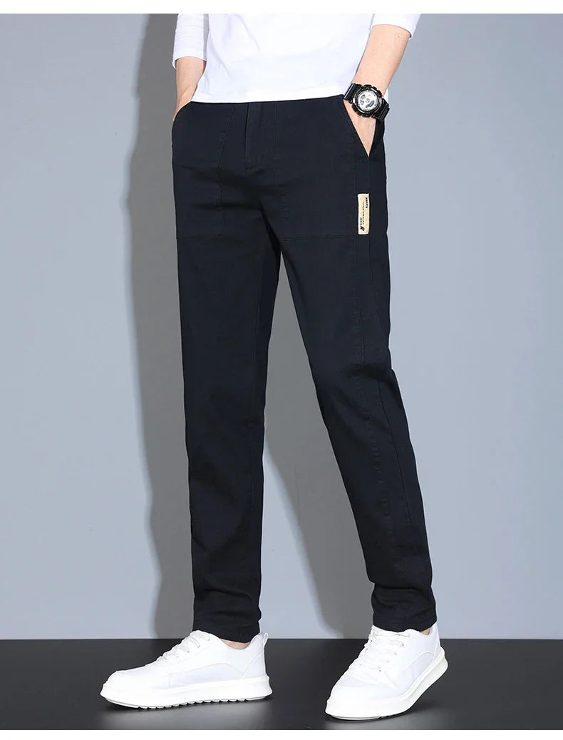 4 Colors Male Casual Pants Spring Summer Thin Cotton Slim Elastic Comfortable Business Trousers Korean Trendy Men Clothes