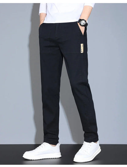 4 Colors Male Casual Pants Spring Summer Thin Cotton Slim Elastic Comfortable Business Trousers Korean Trendy Men Clothes