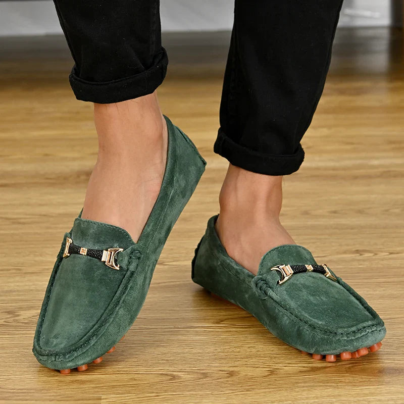 Loafers Men Casual Fashion Suede Men Shoes Lightweight Soft Genuine Leather Moccasins Slip on Driving Shoes for Men Size 48
