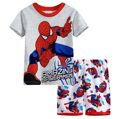 2pcs Marvel Spiderman Short-Sleeved Boys Homewear Pajamas Set Kawaii Cartoon Spider-man Baby Sleepwear T Shirt Shorts Pant Gift