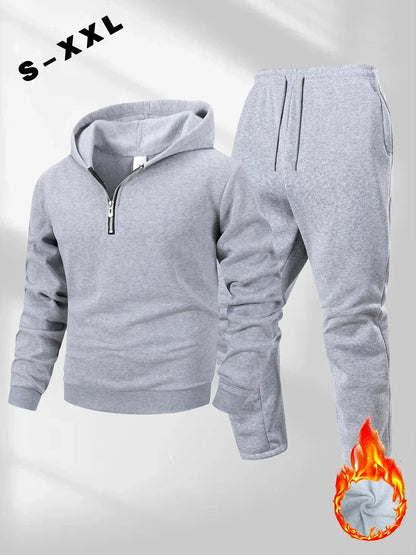 Men's Half Zipper Hoodie Pants Set Autumn Winter Solid Color Sweatshirt Pants Suit Fashion Casual Sports Set S-2XL Tracksuit
