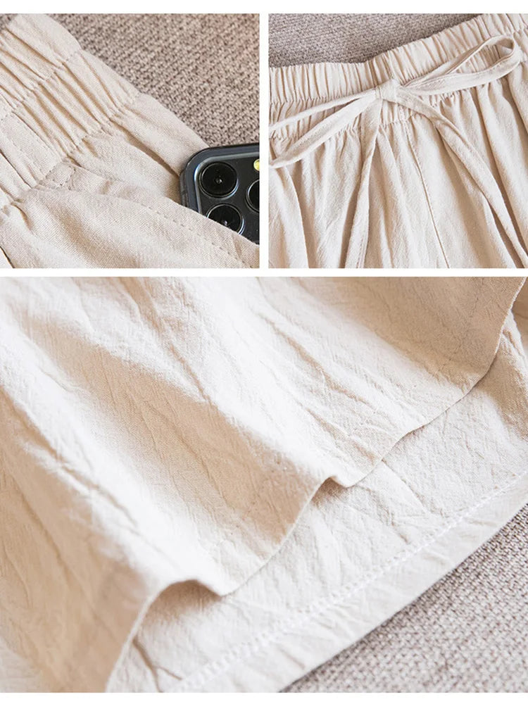2024 Women Cotton Shorts,Summer Casual Solid Two Pockets shorts high waist loose shorts for girls Soft Cool female shorts