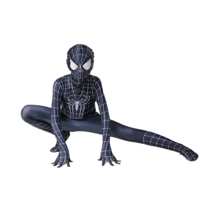 Kids Superhero Onesie Movie Character Role Play Mask Costume Halloween Spider Pattern Costume Kids Holiday Gift