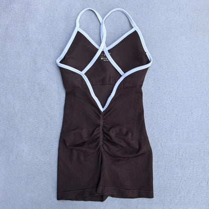 Summer Seamless Yoga Jumpsuit Women Gym Set Spaghetti Strap Leisure Workout Gym Shorts Padded Bra One-piece Fitness Bodysuits