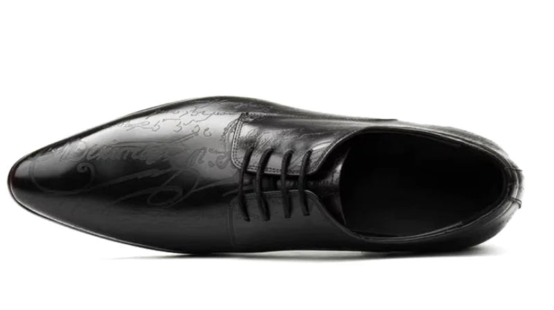Stylish Letter-printed Men's Business Leather Shoes Korea Style Wedding Derby Shoes Lace-up Pointed Toe Dress Shoes Man Wine-red