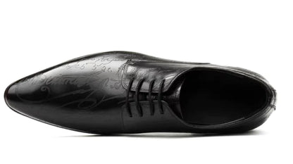 Stylish Letter-printed Men's Business Leather Shoes Korea Style Wedding Derby Shoes Lace-up Pointed Toe Dress Shoes Man Wine-red