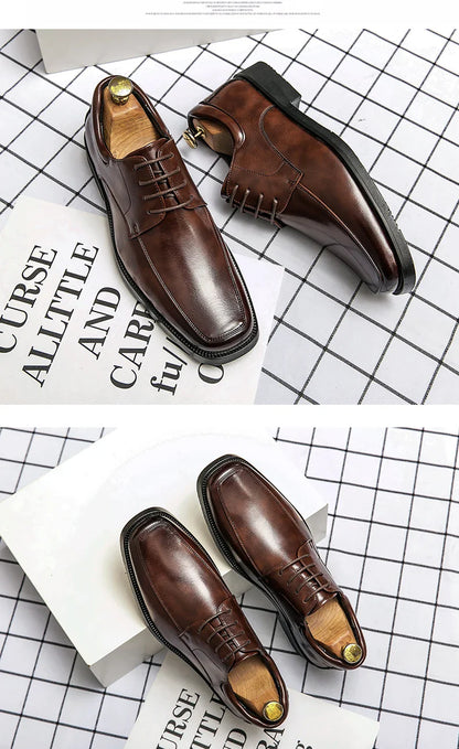 Men's Dress Shoes Classic Formal Leather Shoes For Men Square Toe Social Casual Business Shoes Man Party Wedding Leather Men