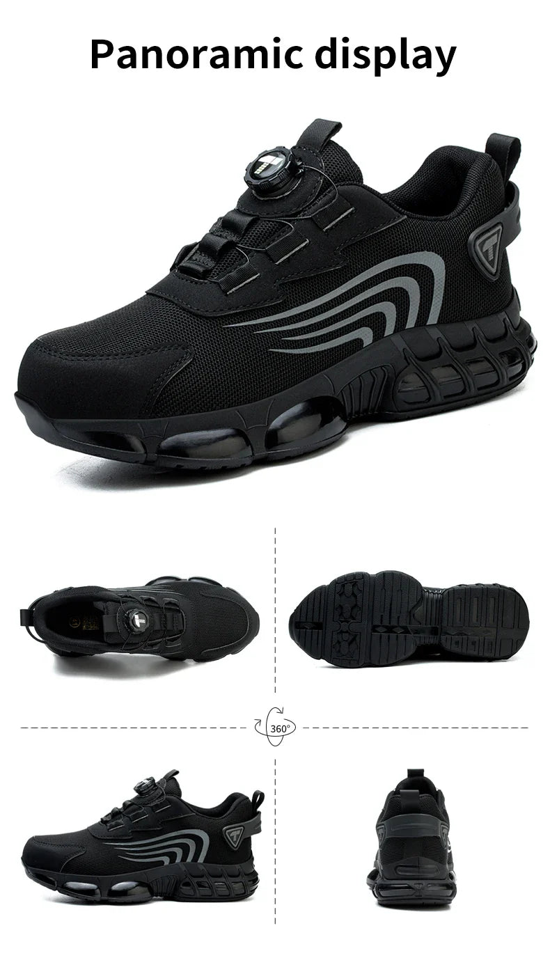 Rotary button New safety shoes Men's anti-smash anti-puncture work shoes Fashion men's sneakers Safety boots