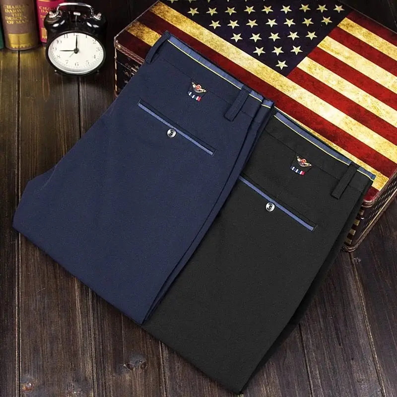 Men's Summer Fashion Business Casual Long Pants Suit Pants Male Elastic Straight Formal Brand Trousers Plus Big Size 28-40