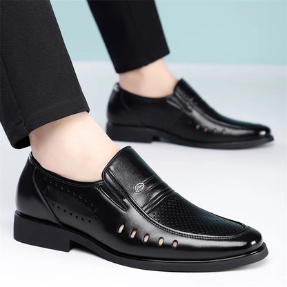 New Designer Big Size Leather Shoes For Men Summer Breathable Hallow Business Casual Shoes Male Solid Color Fashion Loafers Man