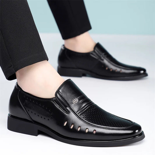 New Designer Big Size Leather Shoes For Men Summer Breathable Hallow Business Casual Shoes Male Solid Color Fashion Loafers Man