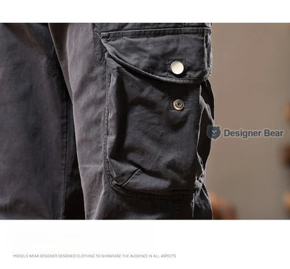 Brand Clothing 2026 Spring Summer Men's Baggy Cargo Pants Multi-Pocket Work Joggers Casual Cotton Tapered Trousers Long Pants