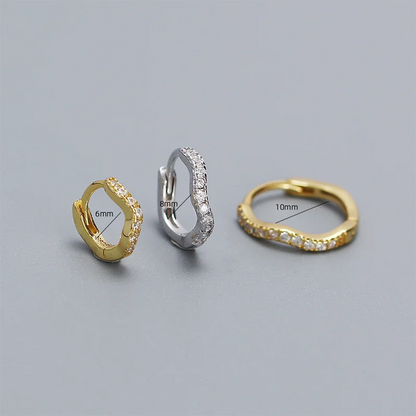 925 Sterling Silver Fashion Statement Gold Wavy Geometry Huggies Hoop Earrings for Women Bohemian Jewelry Ear Buckle Gift