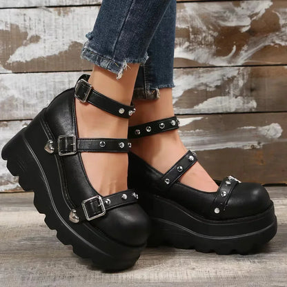 Sapato Feminino Mary Jane Salto Super Alto Plataforma Anabela Sandália Feminina Primavera Fivela Clássica Doce Punk Sapatos Femininos Lolita