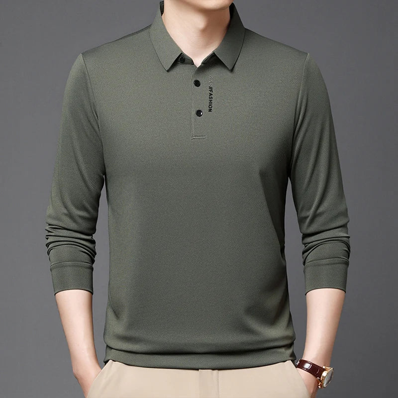 Polo Shirt Men's Spring and Autumn 2024 New Long Sleeved T-shirt Men's Business Casual Inner Top Base Shirt