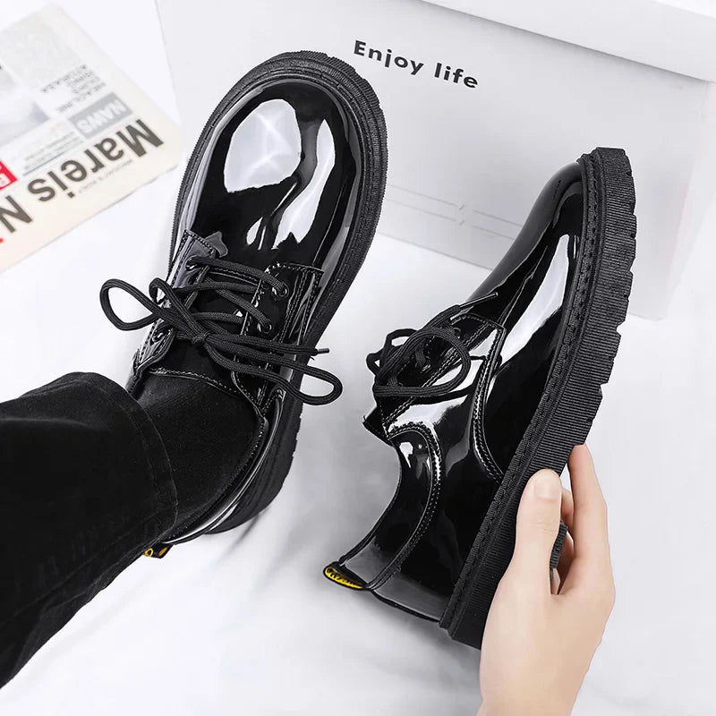 2024 Spring Autumn New Designer Men's Dress Shoes Fashion Business Formal Bright Face Patent Leather Black Derby Shoes for Men