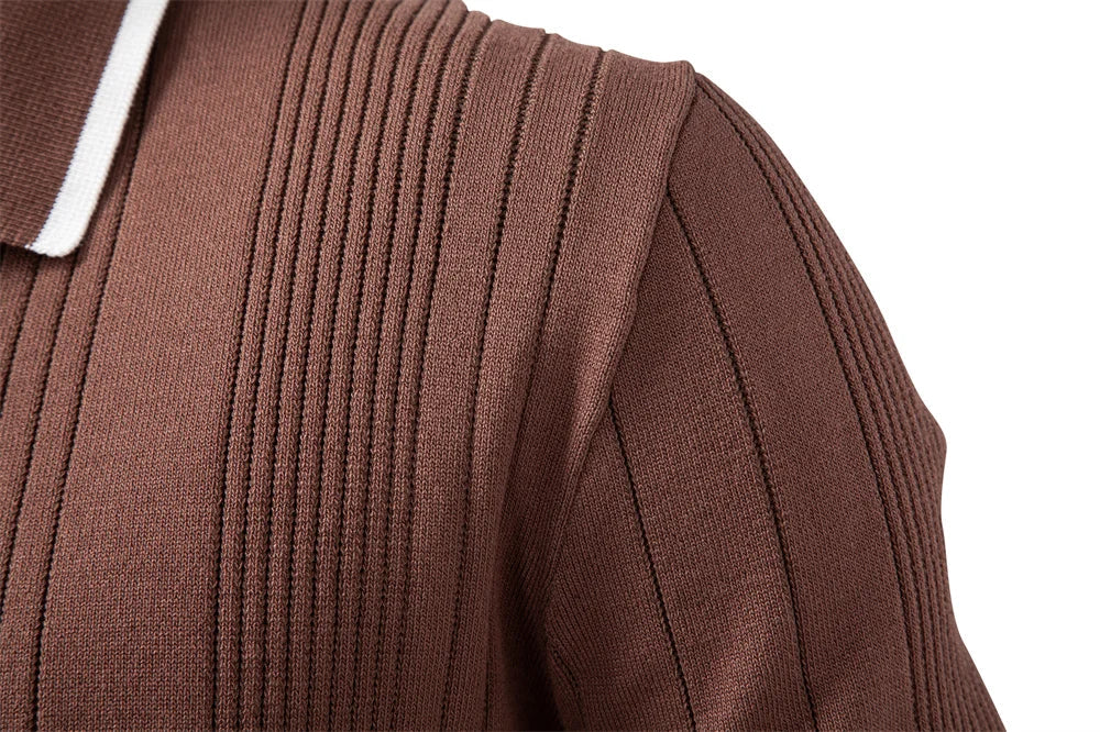 2025 Button Down Polo Shirt Men Solid Color Stripe Long Sleeve Fall Winter Luxury Warm Touch Business Casual Mens Polo Shirts