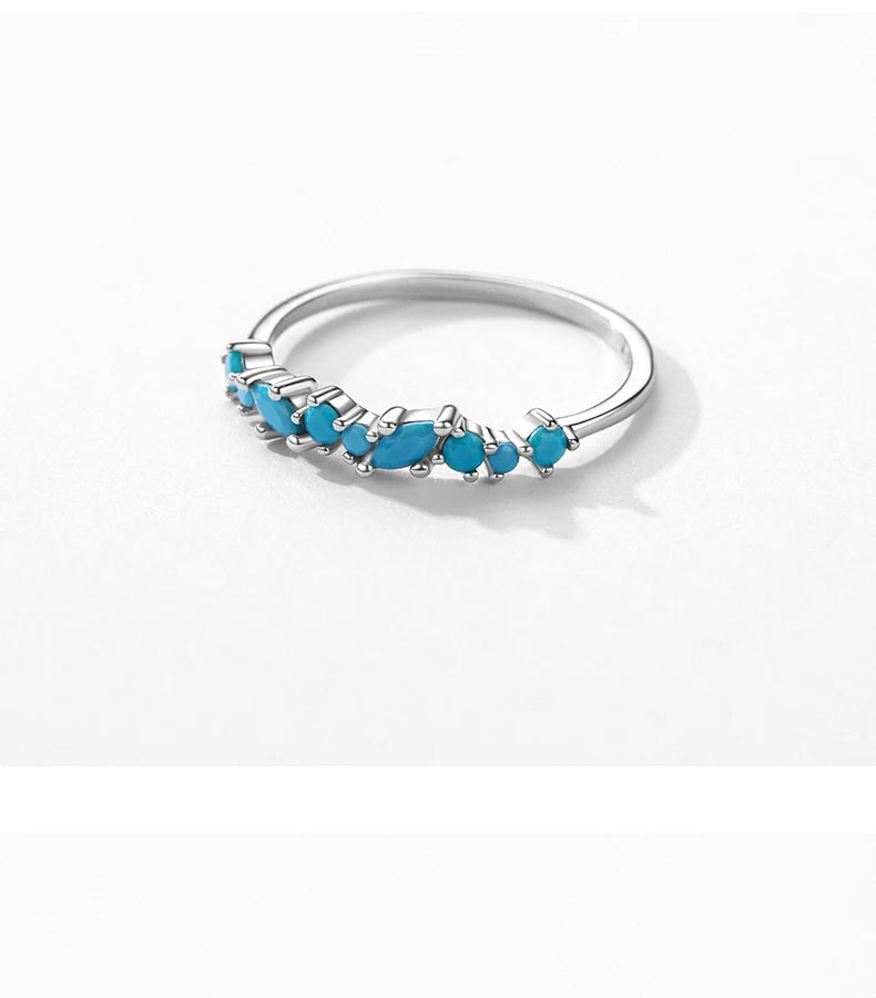 Vintage 925 Sterling Silver Elegant Turquoise Trendy Female Ring For Women Party Stackable Fine Jewely Birthday Gifts