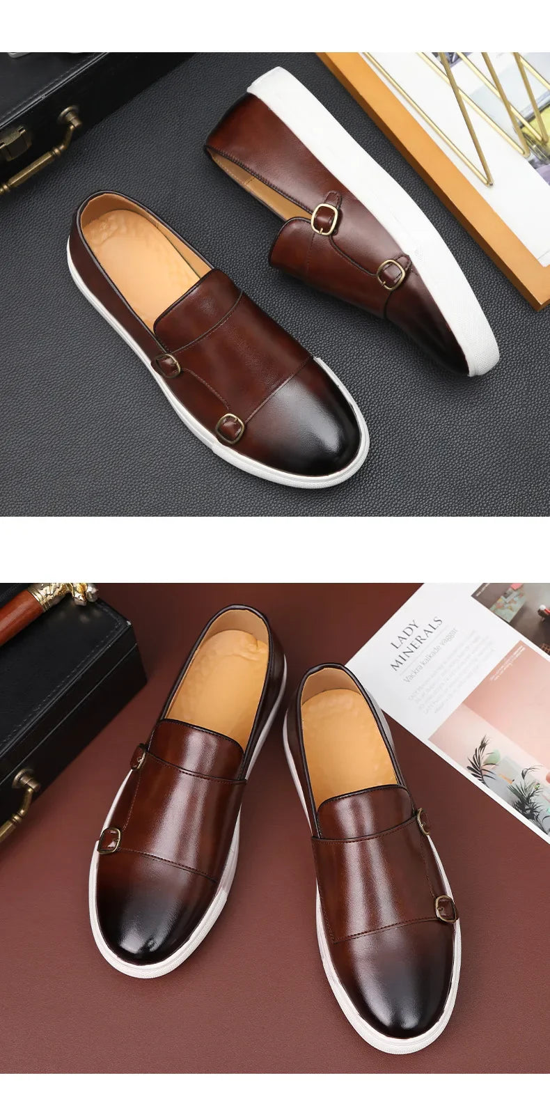 Fashion Men's Casual Shoes Snakeskin Grain Leather Men Retro British Style Loafers Monk Shoes Mens Slip-on Outdoor Driving Flats