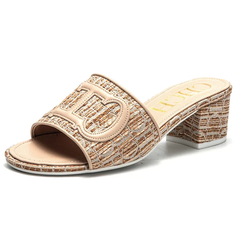 Slippers New summer Brand Fabric Low Heel Sandals Outdoor Business Commuter Women's Shoes 2024