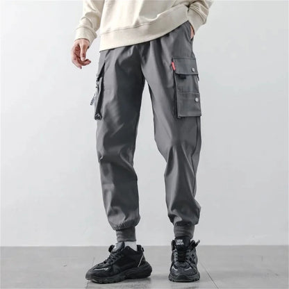 Men's Cargo Pants Casual Hip Hop Hit Color Multiple Pockets Trousers Streetwear Ribbons Techwear Sweatpants Boys