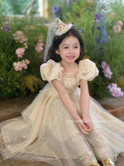 Children Dress Princess Dress 2026 Summer New Girls Sparkling Fairy Fluffy Gauze Dress