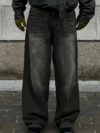 Men'S Skinny Fit Wide Leg Jeans, Men'S Stylish Comfy Denim Pants, Versatile For Four Seasons