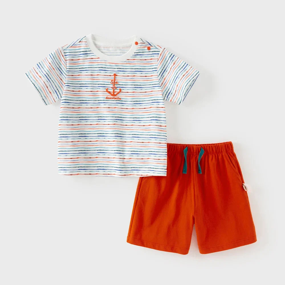 Boys Summer T-shirt 2PCS Set Childern Short Sleeve Top+Shorts Suits Kids Clothing Casual Trousers Pullover DB2262036