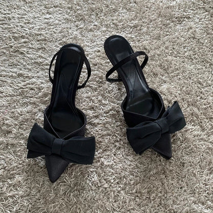 Black Butterfly-knot Stiletto Pumps 2025 Women Pointed Slingbacks High Heels New Sexy Fashion Party Lady Sandals Shoes