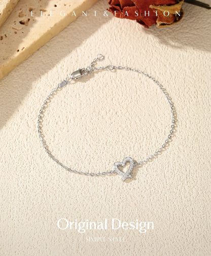 D Color Moissanite 925 Sterling Silver Sweet Romantic Irregular Heart Link Chain Bracelet For Women Fine Jewelry
