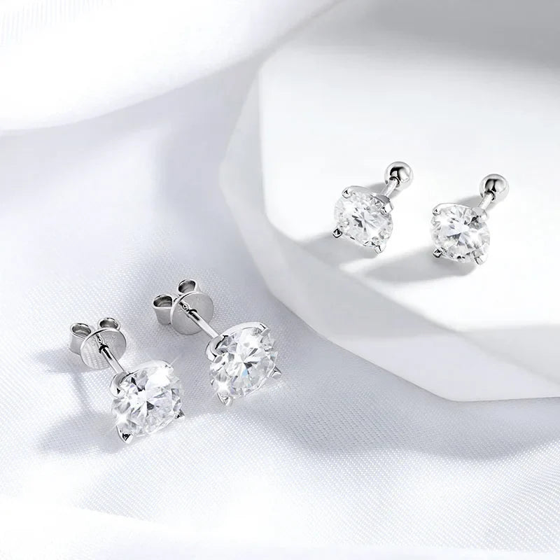 18k Plated 0.2-2ct Moissanite Stud Earrings for Women Solid 925 Sterling Silver Lab Diamond Screw Back Ear Stud Jewelry
