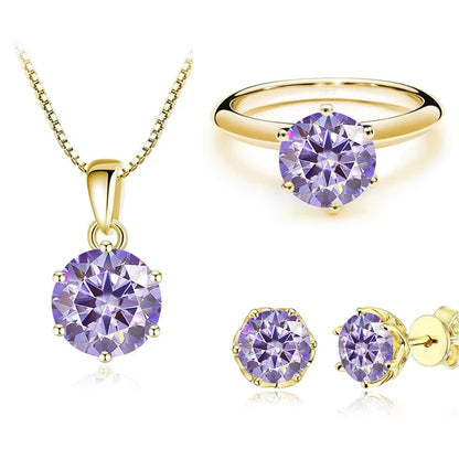 1Carat Moissanite Jewelry Set For Women Sterling S925 Silver Gold Plated Necklace Earrings Ring GRA Certified Wedding