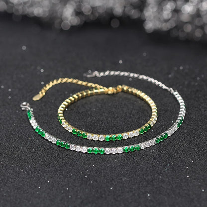 Fashion 3mm Bezel Setting Colorful 4A Cubic Zirconia Tennis 925 Sterling Silver Adjustable Bracelet for Women SB192