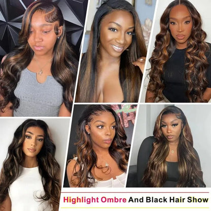 Highlight Ombre Body Wave Human Hair Wigs 13X6 Hd Lace Frontal Wig 250 Density Brazilian 13X4 Lace Front Wigs Pre Plucked