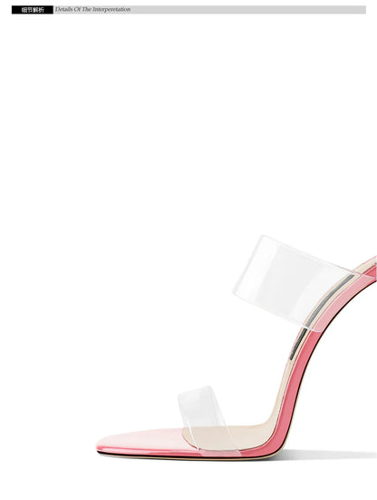Pink Summer New Fashionable Open toed Sandals High Heels Women's Fine Heels Sharp Pointed Design Sensation Cool Slippers