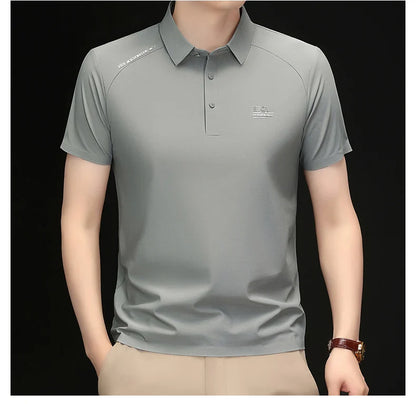 High quality ice silk short sleeve polo shirt cool breathable fashion brand letter printed summer casual men's lapel T-shirt