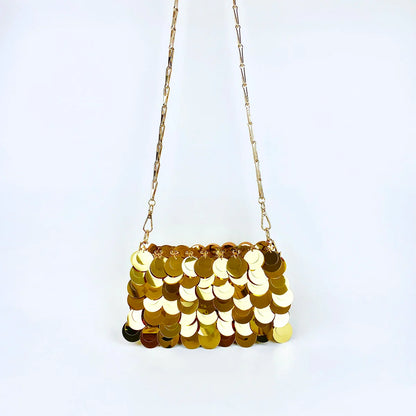 Trendy and cool gold glitter chain, women's fashionable and simple texture, horizontal square bag, personalized bag