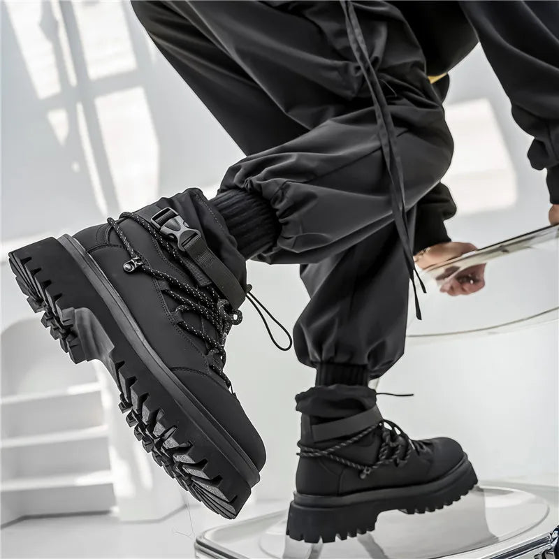 Fashion Men Casual Boots Designer High Top Mens Ankle Boots Winter Work Boots Breathable Walking Sneakers Black Leather Boots