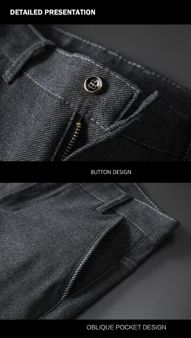 Classic Soft Grinding cotton Pants Men Business Casual Pants 2023 Autumn New Straight Slim Fashion Gray Black Brand Trousers