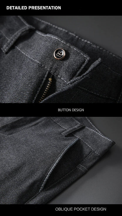Classic Soft Grinding cotton Pants Men Business Casual Pants 2023 Autumn New Straight Slim Fashion Gray Black Brand Trousers