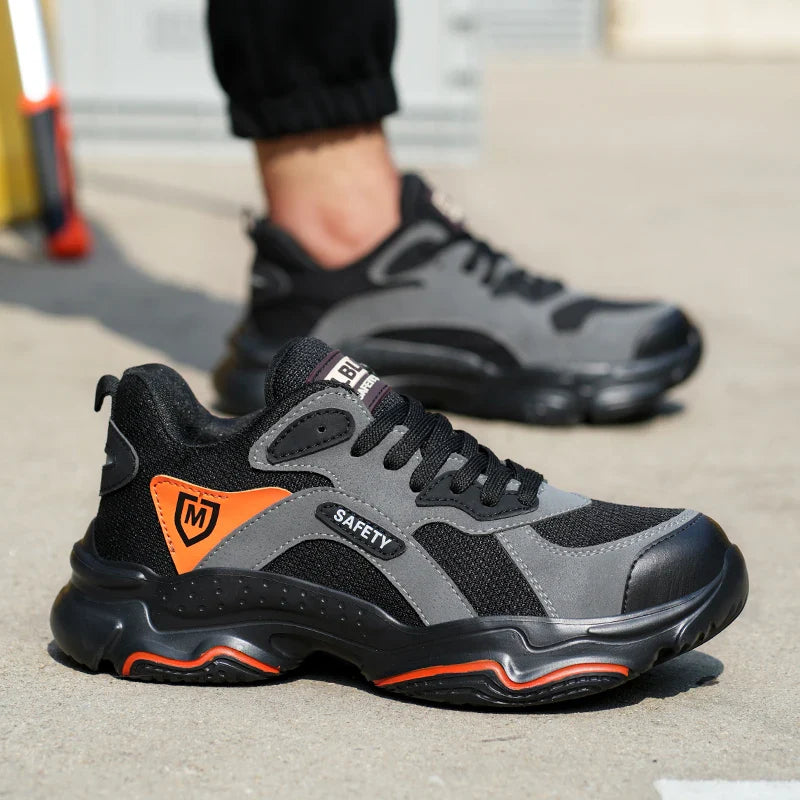 New Safety Men Work Sneakers Anti-smash Indestructible Shoes Steel Toe Protective Boots Anti-puncture Brown Work Safety Shoes