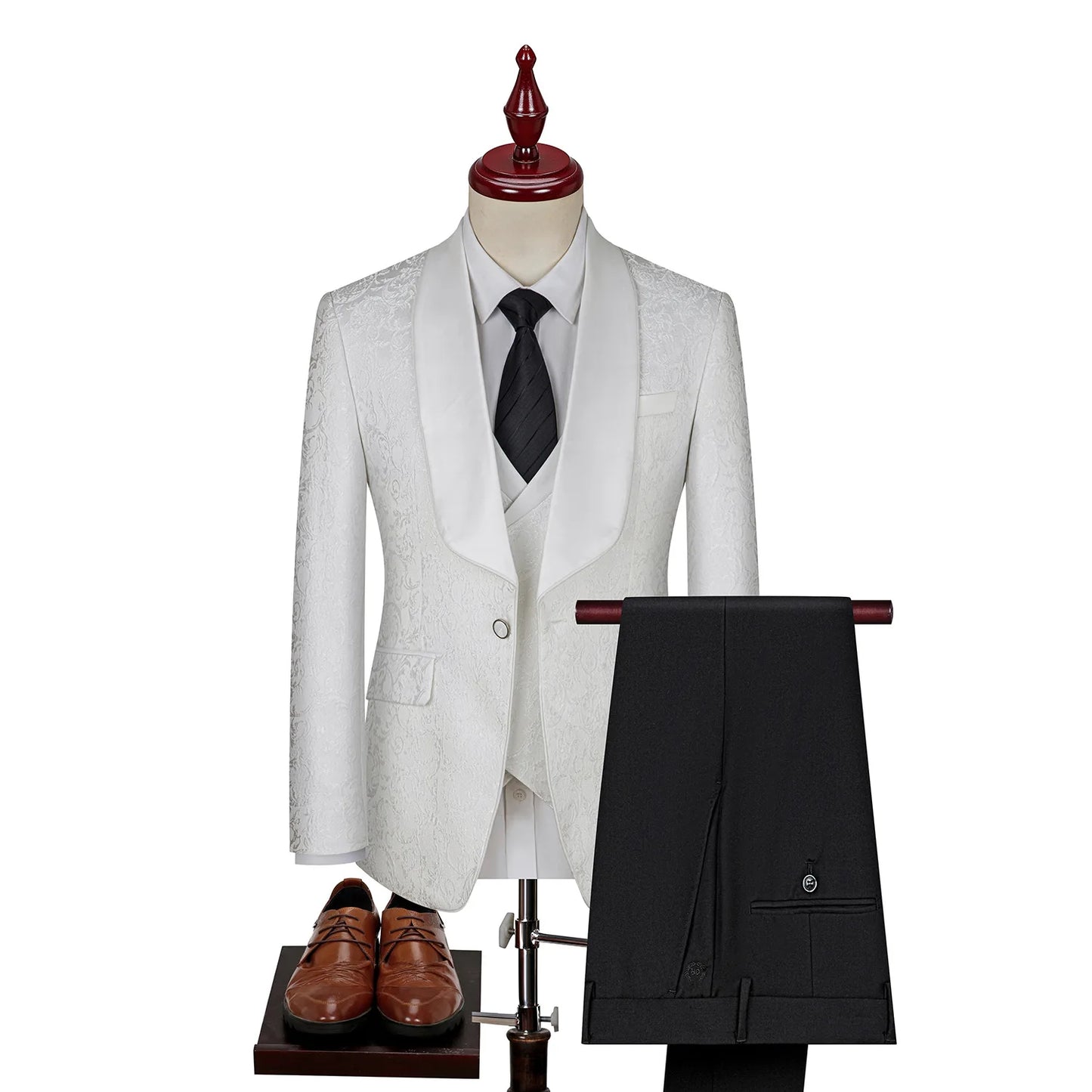 2025 New Large-Sized Jacquard Men's Suit for Wedding Dress, Groom's Suit Set, Host's Performance Costume