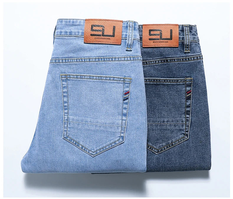 2026 Men White Jeans Fashion Casual Classic Style Slim Fit Soft Trousers Male Brand Advanced Stretch Pants