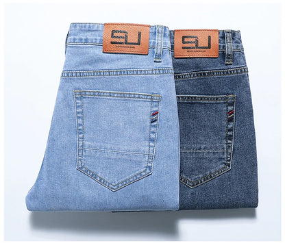 2026 Men White Jeans Fashion Casual Classic Style Slim Fit Soft Trousers Male Brand Advanced Stretch Pants