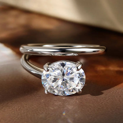 2ct Oval Cut Moissanite Rings for Women GRA Certified S925 Sterling Sliver Plated 18k White Gold Stackable Dainty Ring