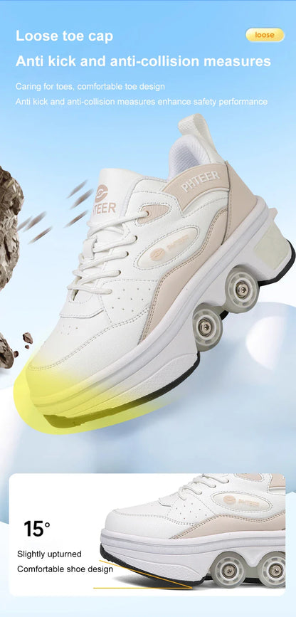 Deformation Shoes Roller Sneakers With 4 Wheels Skates Adult Kids Runaway Parkour Wheels Shoes For Women Men Youth Sport Shoes