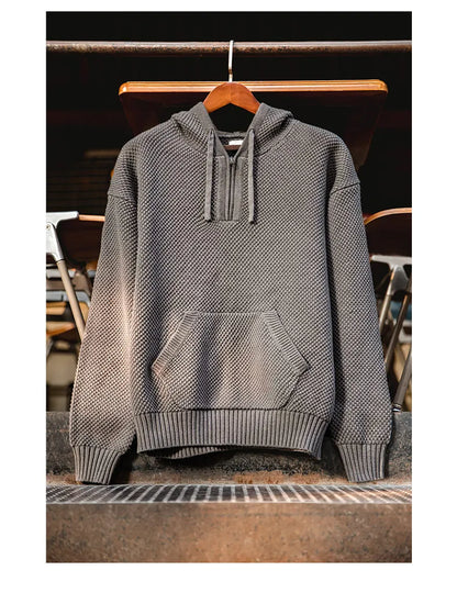 Casual Knit Sweater Half-zip Basics Hoodies for Men Autumn Winter Fashion Brand Pullovers Warm Hooded Sweatshirt Tops