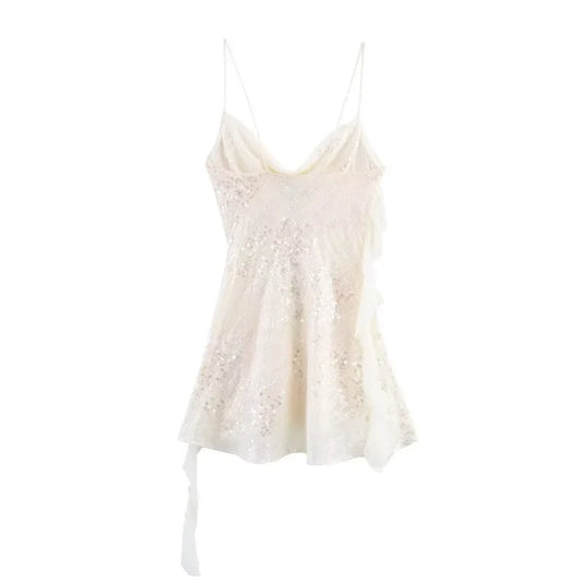 Sequin Mini Dress Woman Sexy Slip Party Dresses for Women Summer Backless Women's Dress Straps Beach Short Dresses